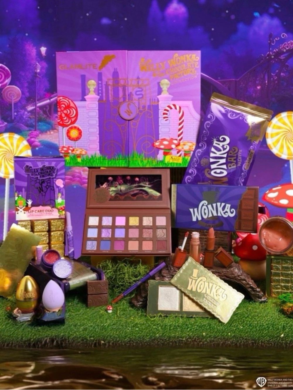 Willy Wonka x Glamlite Makeup Set w/PR Box & Wonka Golden Egg Beauty Sponge NEW
